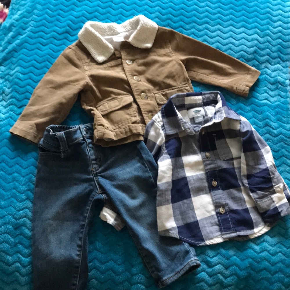 Gymboree jeans and jacket and old navy shirt